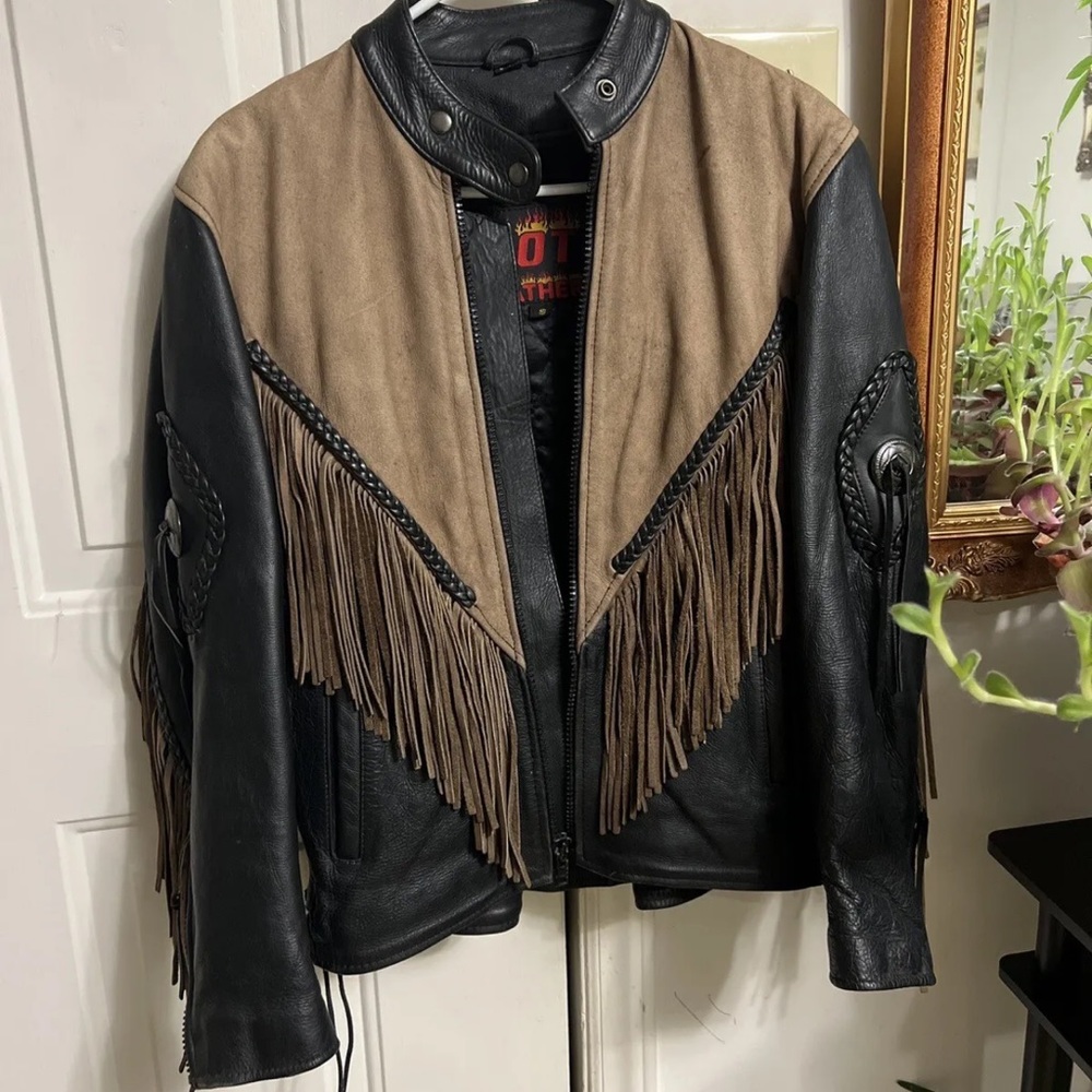 Vintage American top leather fringe 2 tone western motorcycle jacket preowned